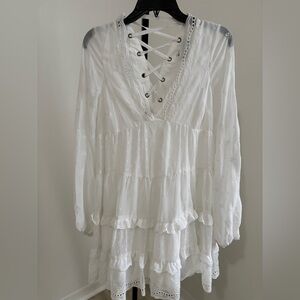 Asos Design White Lace-Up Boho Dress